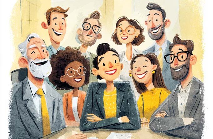 group of staff excessively happy and too comfortable